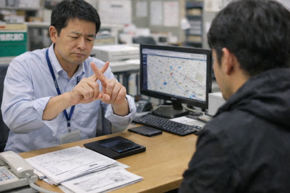 人探しで市役所の人が断るイメージ