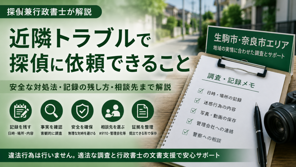 近隣トラブルで探偵に頼めること・頼めないこと——安全な確認方法と相談の目安