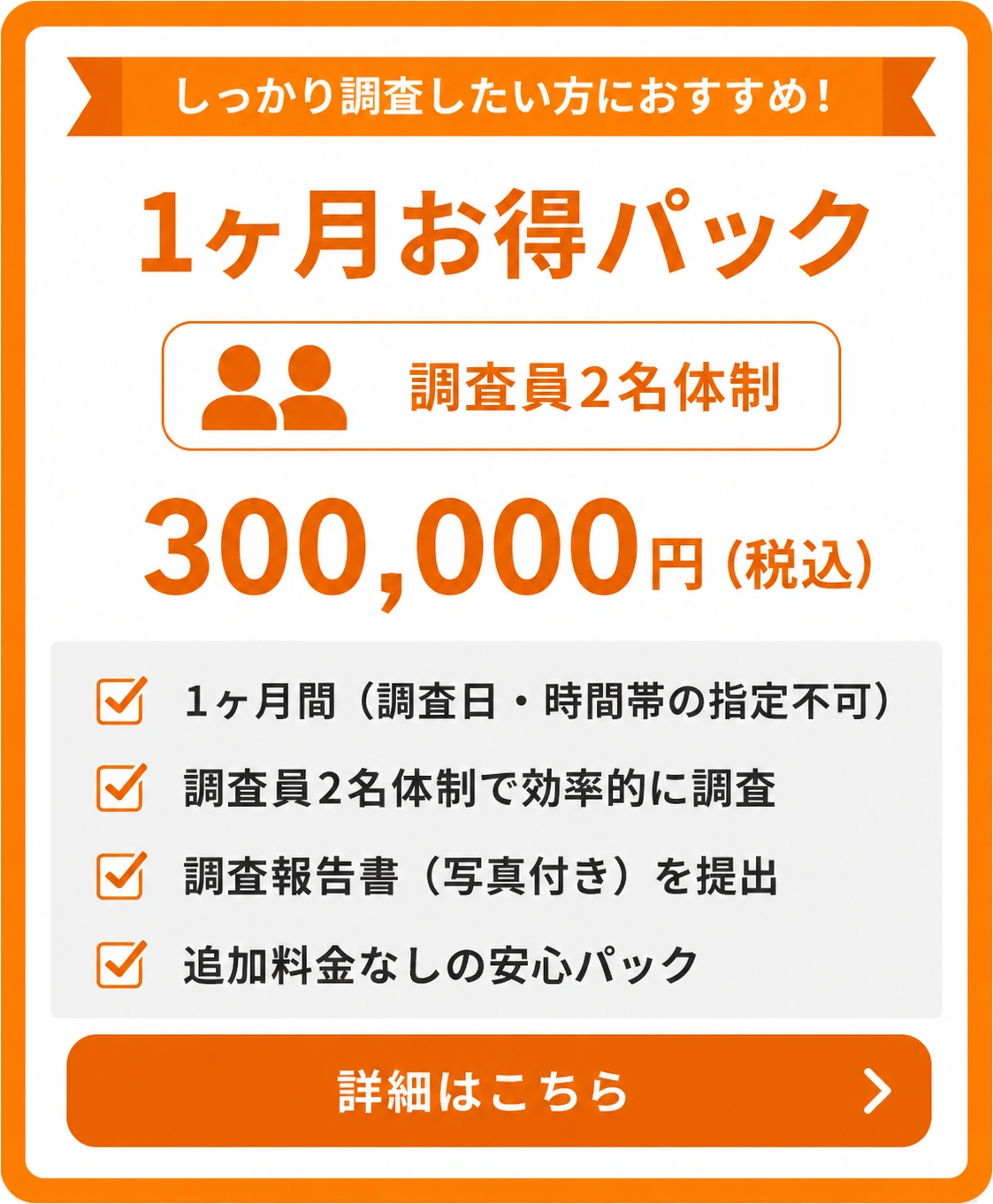 1か月お得パック 30万円 調査員2名体制 日程指定不可
