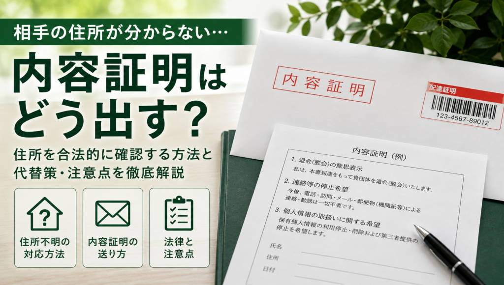 相手の住所が分からないときの内容証明はどうする？合法的な確認手順と現実的な代替策
