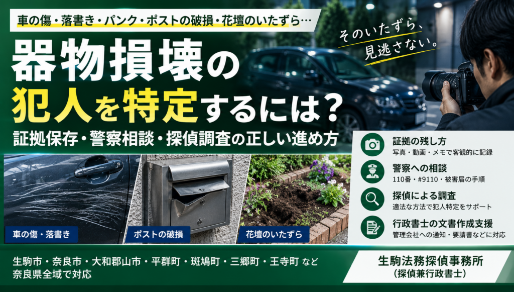 器物損壊の犯人は特定できる？探偵へ頼る前の手順・合法な方法と費用の考え方
